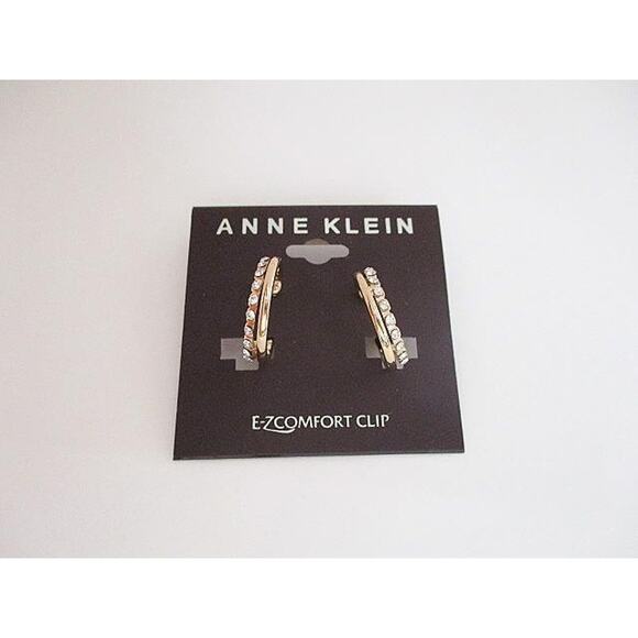 2048 NWOT ANNE KLEIN Gold-Tone Pavé Crystal Double Hoop Clip On Earrings - Picture 1 of 1